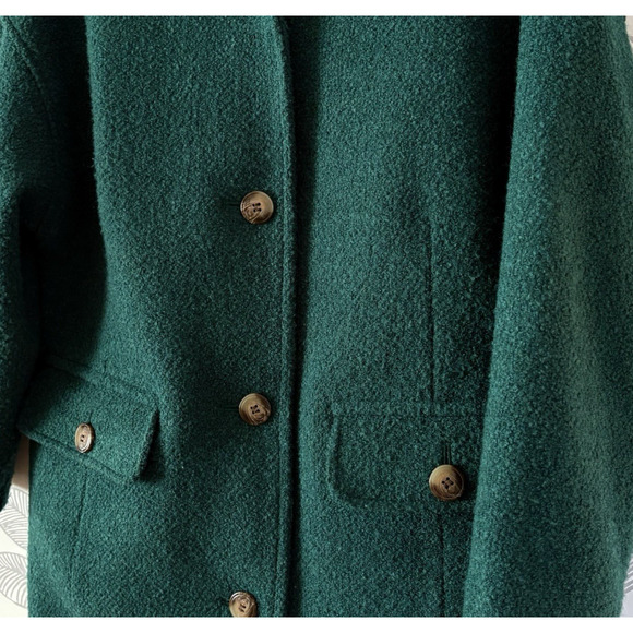 TALBOTS Boucle Wool Blend Overcoat Forest Green Winter Retro Outerwear S - Picture 4 of 14
